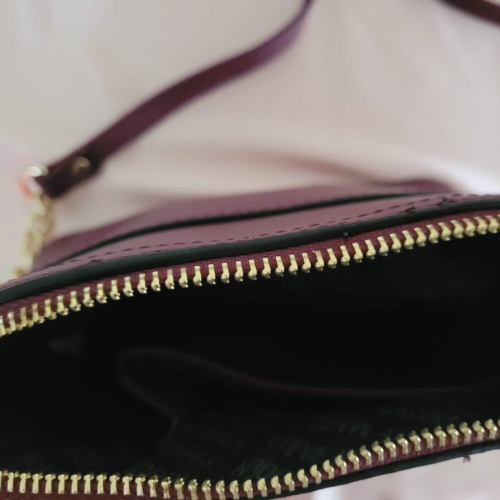 Steve Madden Dome Shape  Maroon Cross Body Handbag Leather Chain Shoulder Strap